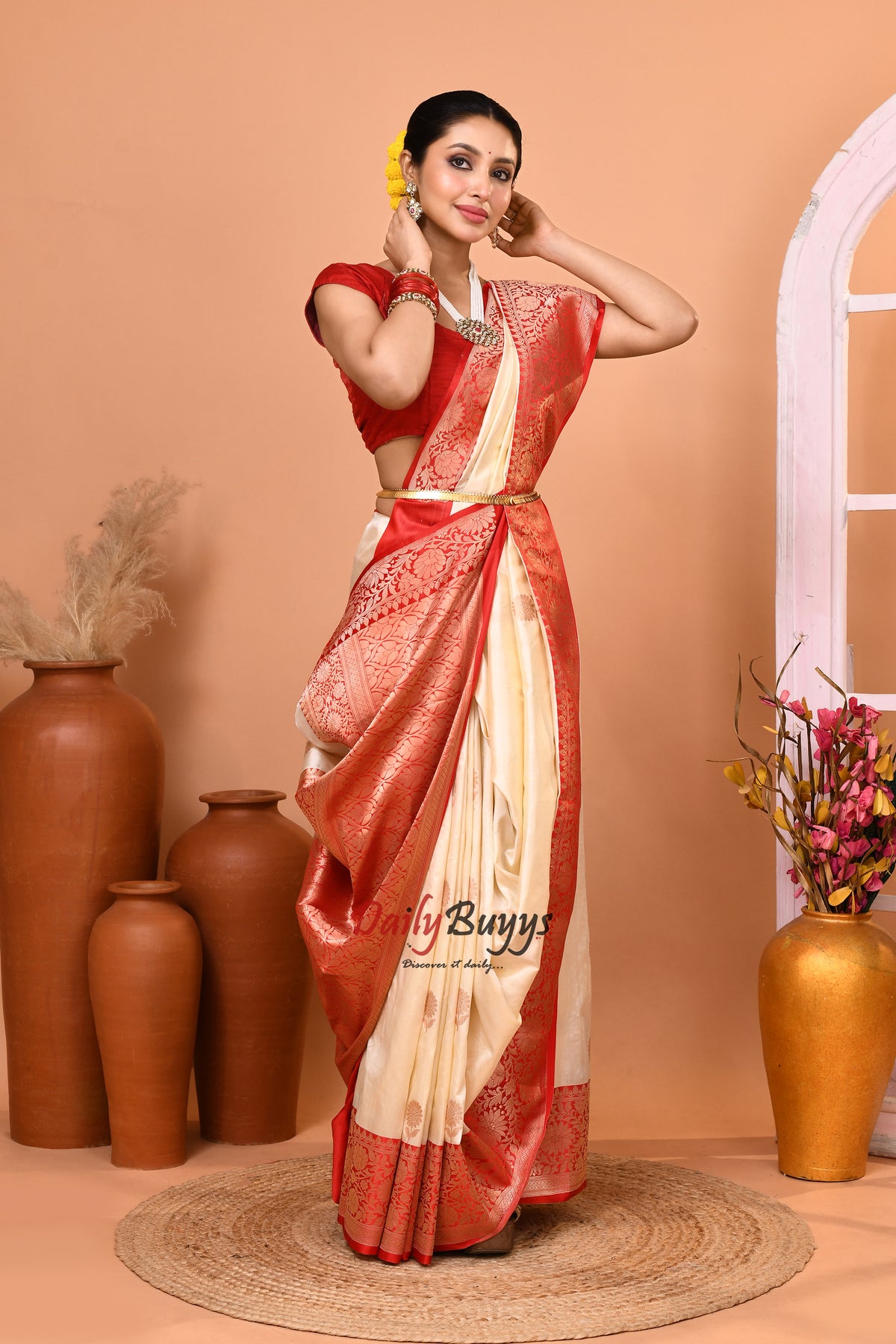 Red White Garad Silk Sarees