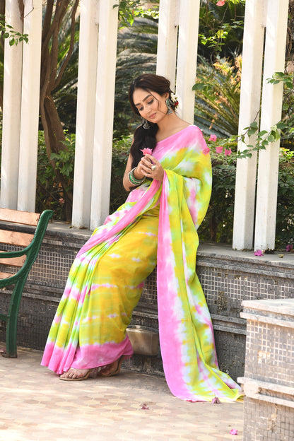 Tie-Dye Pure Cotton Handloom Mulmul Batik Sarees