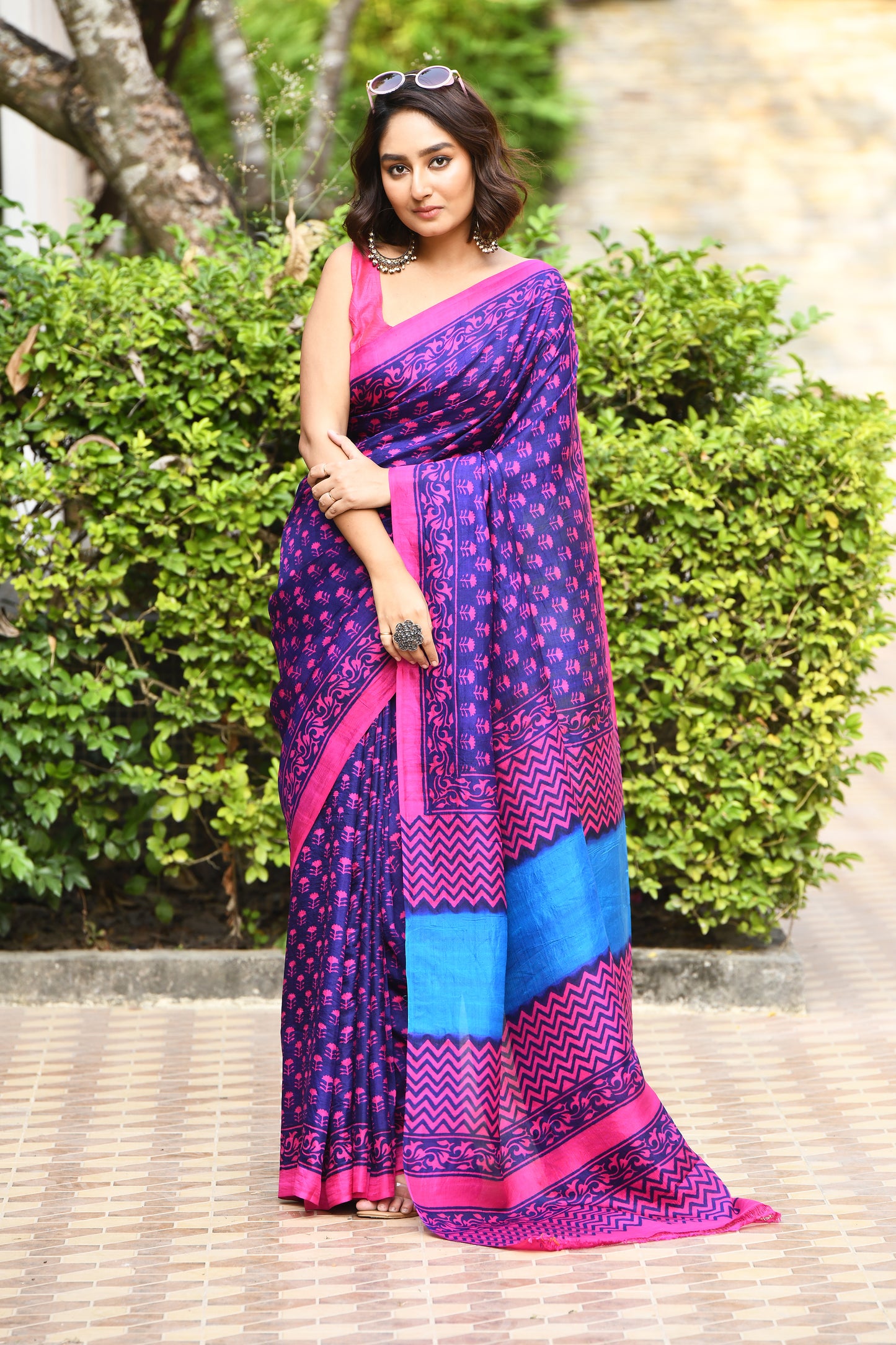 Blue And Pink Hand Painted Pure Silk Mark Certified Bishnupuri Silk Sarees