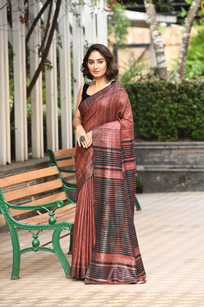 Golden Brown Pure Tussar Ghicha Sarees