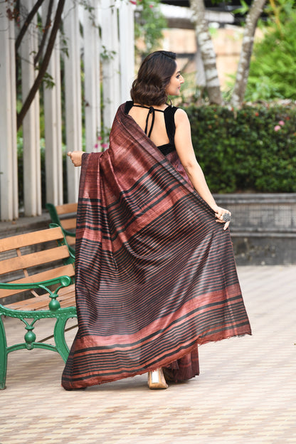 Golden Brown Pure Tussar Ghicha Sarees