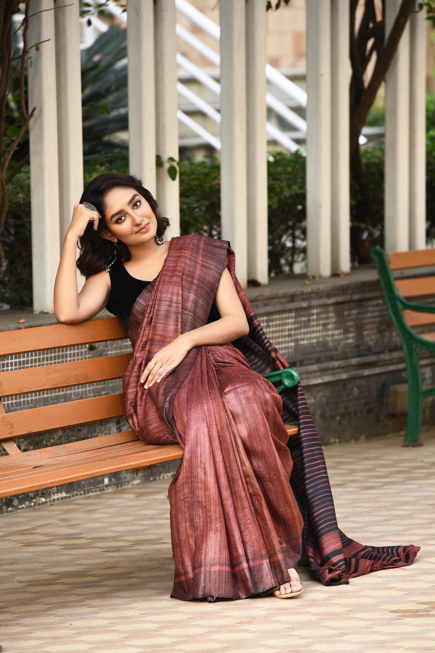 Golden Brown Pure Tussar Ghicha Sarees