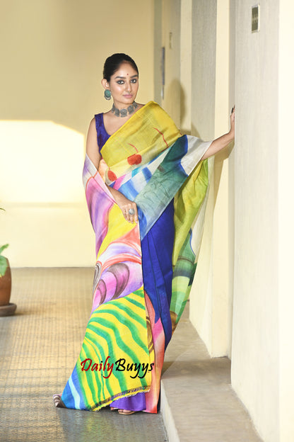 Bollywood Design Hand Painted Pure Silk Mark Certified Bishnupuri Silk Sarees