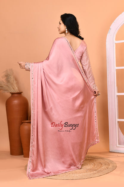 Designer Peach Satin Saree with Designer Blouse