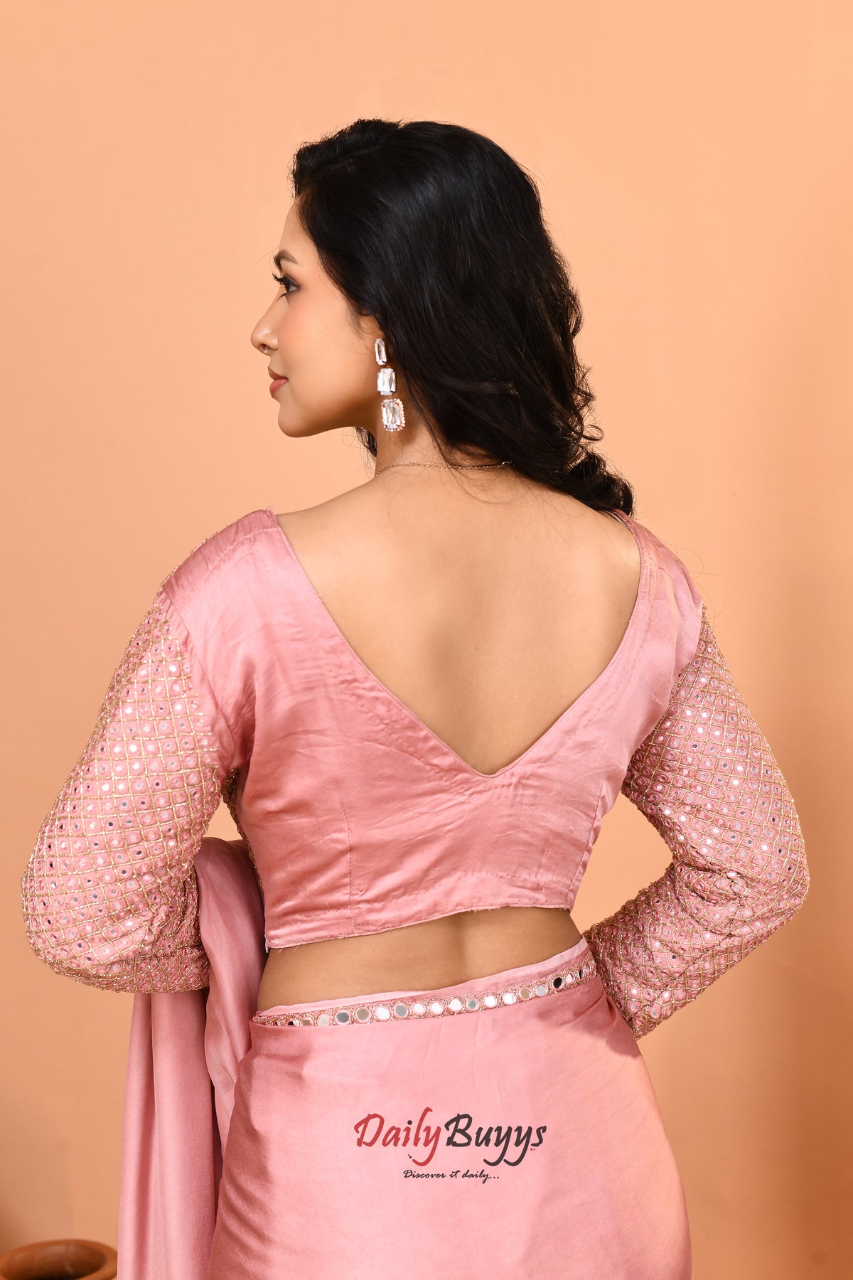 Designer Peach Satin Saree with Designer Blouse