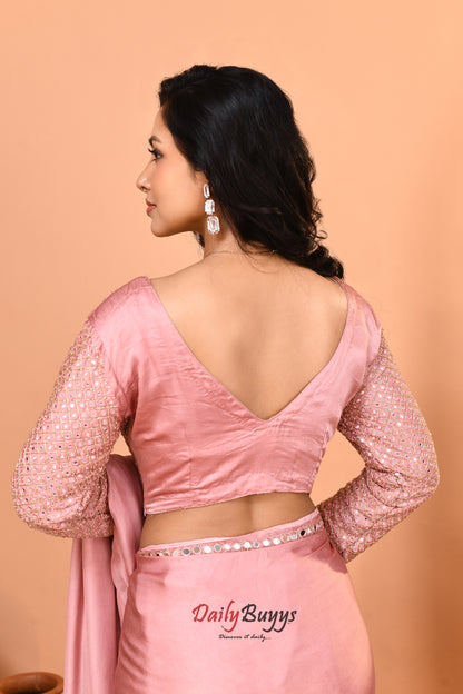 Designer Peach Satin Saree with Designer Blouse
