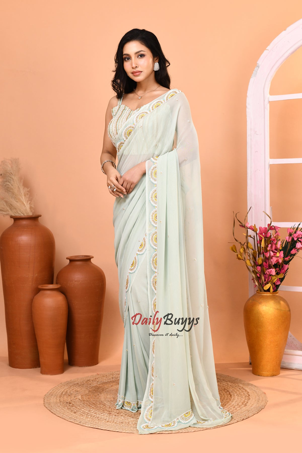Designer Net Saree with Designer Blouse piece