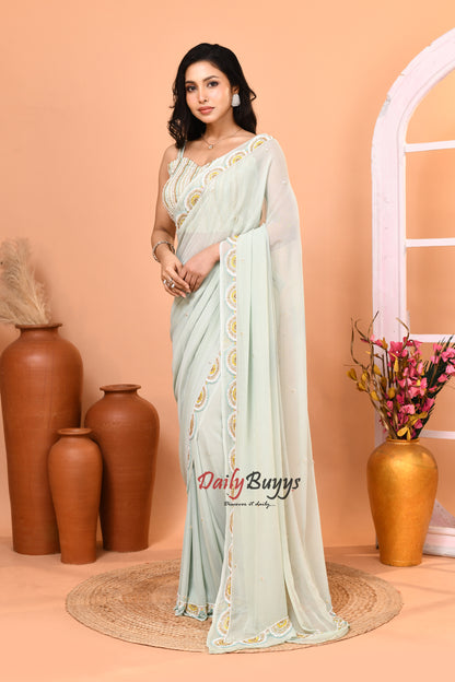 Designer Net Saree with Designer Blouse piece