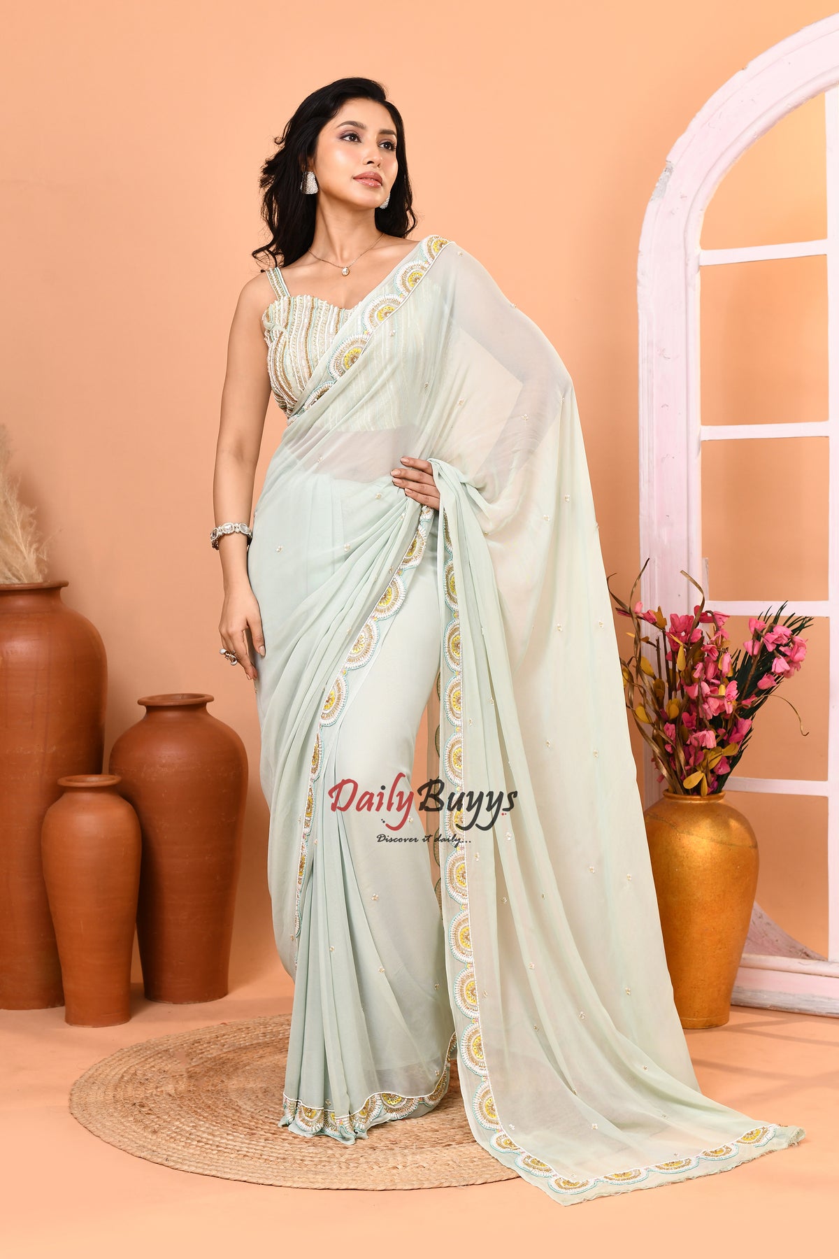 Designer Net Saree with Designer Blouse piece