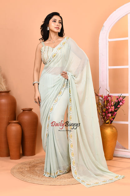 Designer Net Saree with Designer Blouse piece