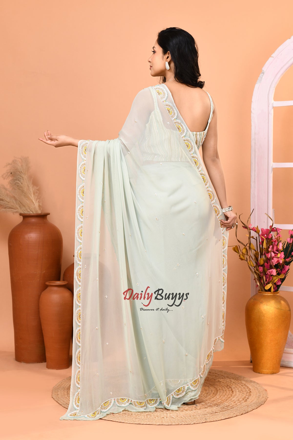Designer Net Saree with Designer Blouse piece
