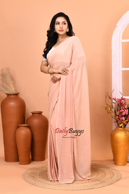 Predrapped  Peach Georgette Saree with Designer Blouse