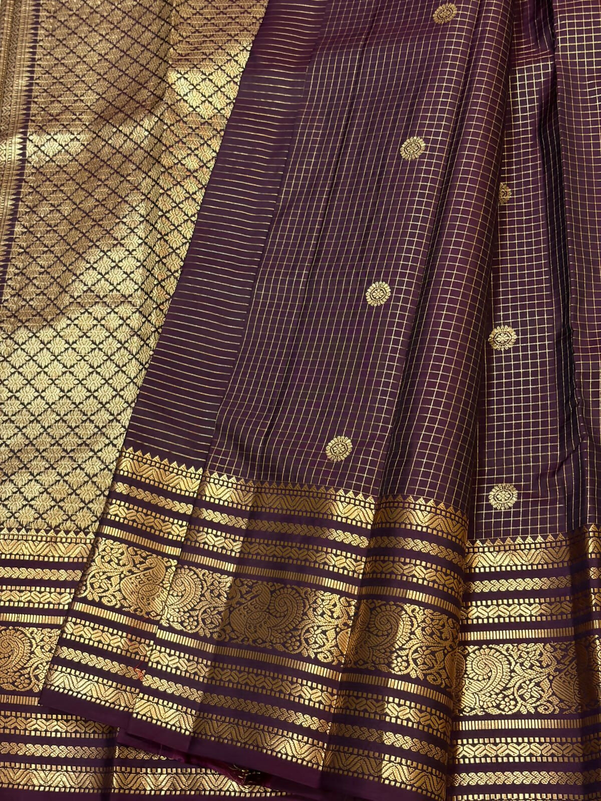 Pure Kanchipuram Handloom Silk Sarees 1 gram Zari vaira oosi checks With Silk Mark Certified 19500/-