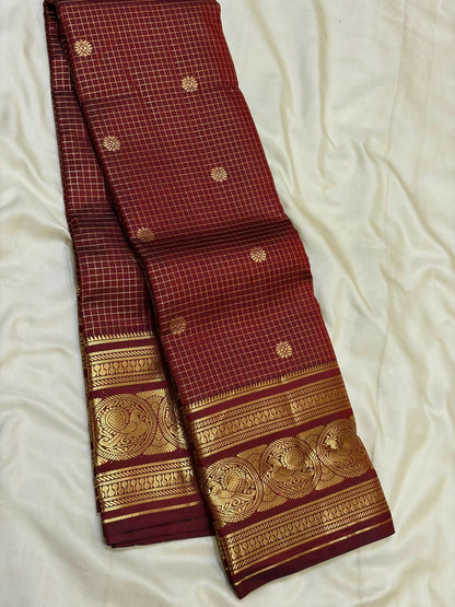 Pure Kanchipuram Handloom Silk Sarees 1 gram Zari vaira oosi checks With Silk Mark Certified 19500/-