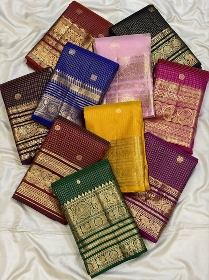 Pure Kanchipuram Handloom Silk Sarees 1 gram Zari vaira oosi checks With Silk Mark Certified 19500/-