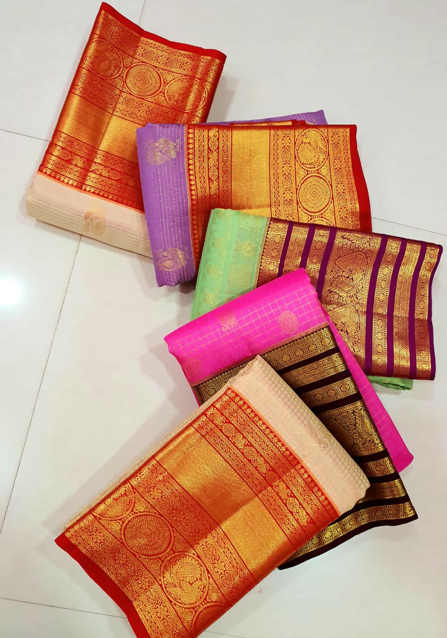 Pure Kanchipuram Handloom Silk Sarees, Korvai vaira oosi