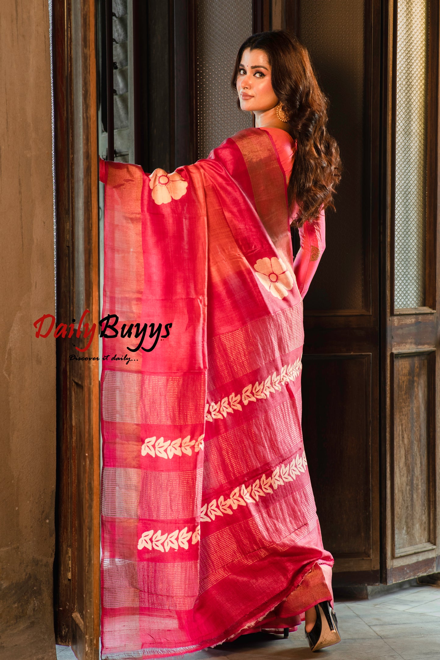 Red Rani Block Printed Pure Silk Mark Certified Tussar Silk Sarees - Dailybuyys