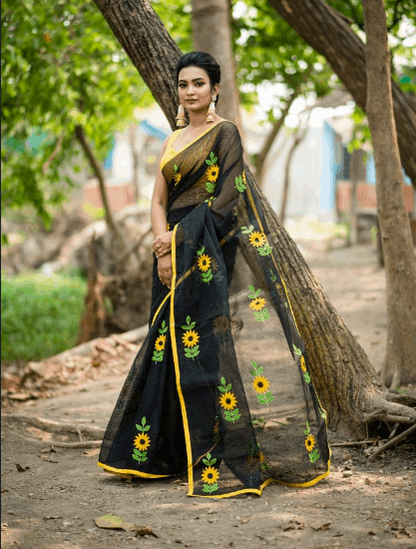 Applique Work Pure Cotton Handloom Sarees (Add to Cart Get  15% Additional Discount Limited time Offer)