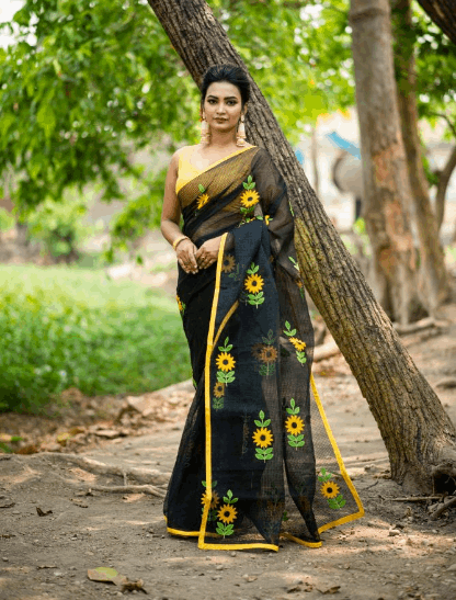 Applique Work Pure Cotton Handloom Sarees (Add to Cart Get  15% Additional Discount Limited time Offer)