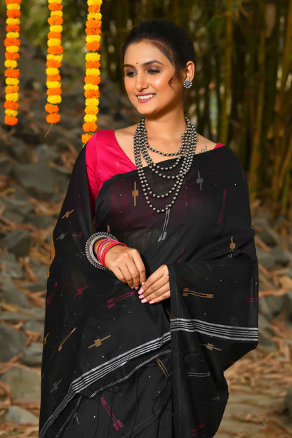 Beautiful Black Handloom Cotton Sarees