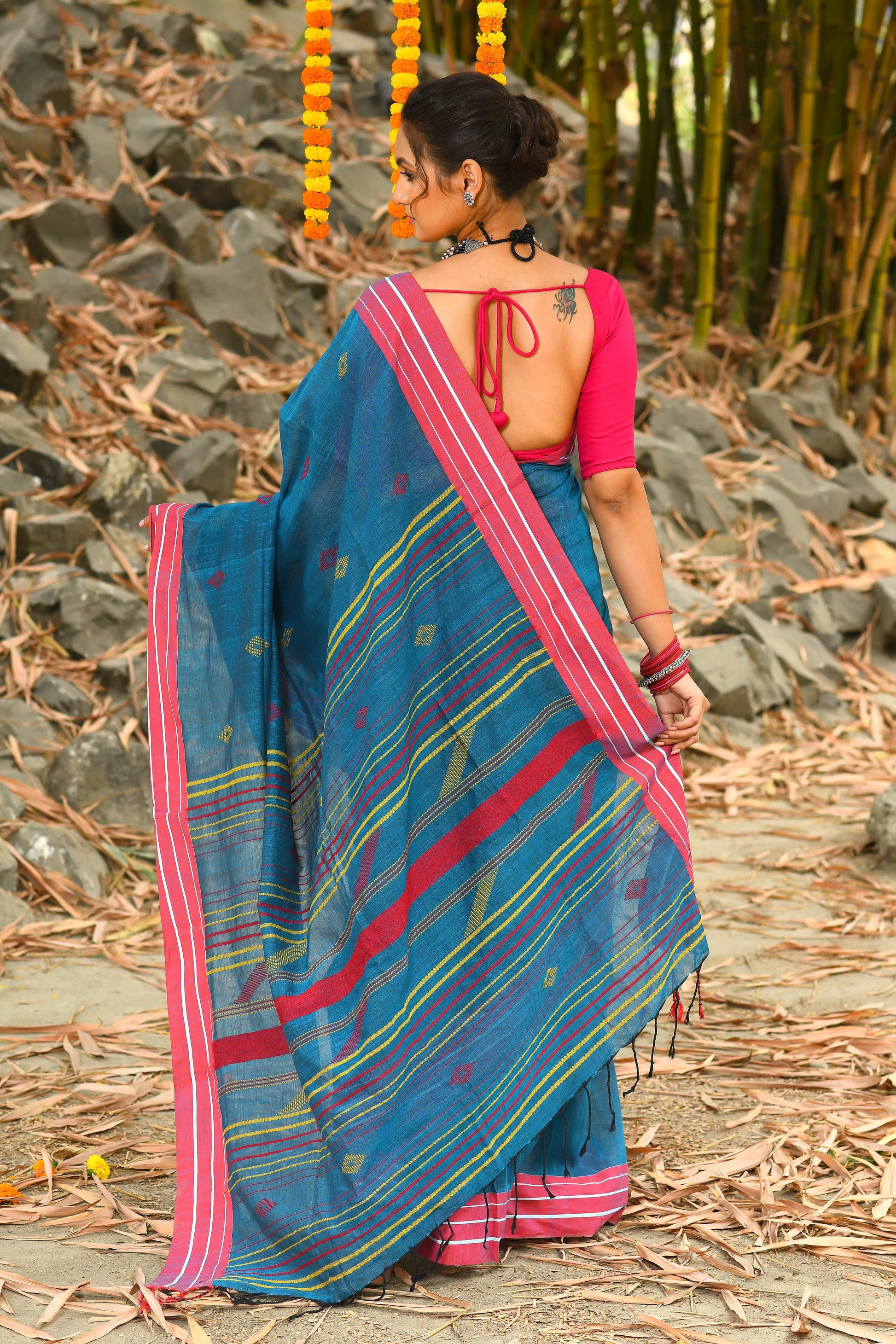 Beautiful Blue Color Handloom Cotton Sarees