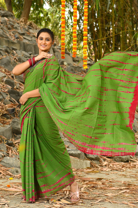 Beautiful Green Handloom Cotton Sarees