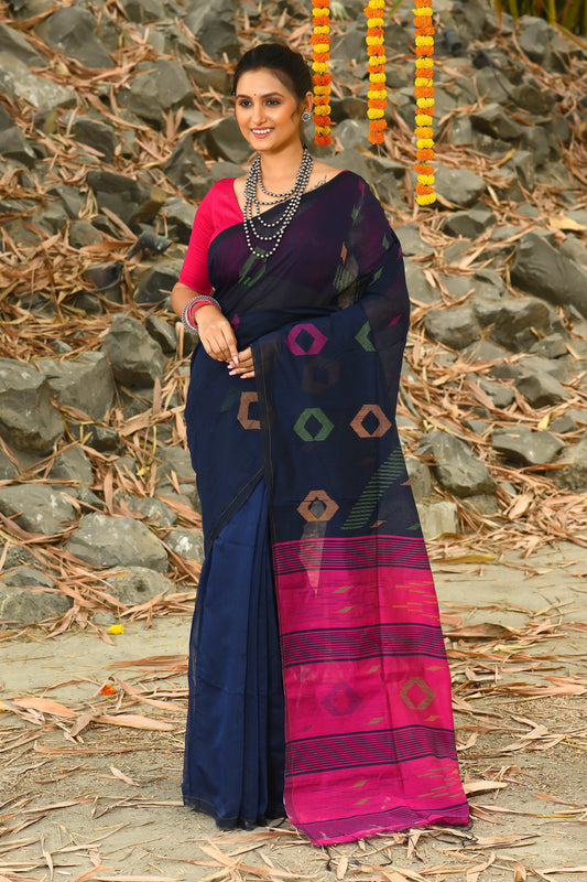 Beautiful Blue Handloom Cotton Sarees