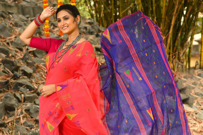 Beautiful Pink Handloom Cotton Sarees