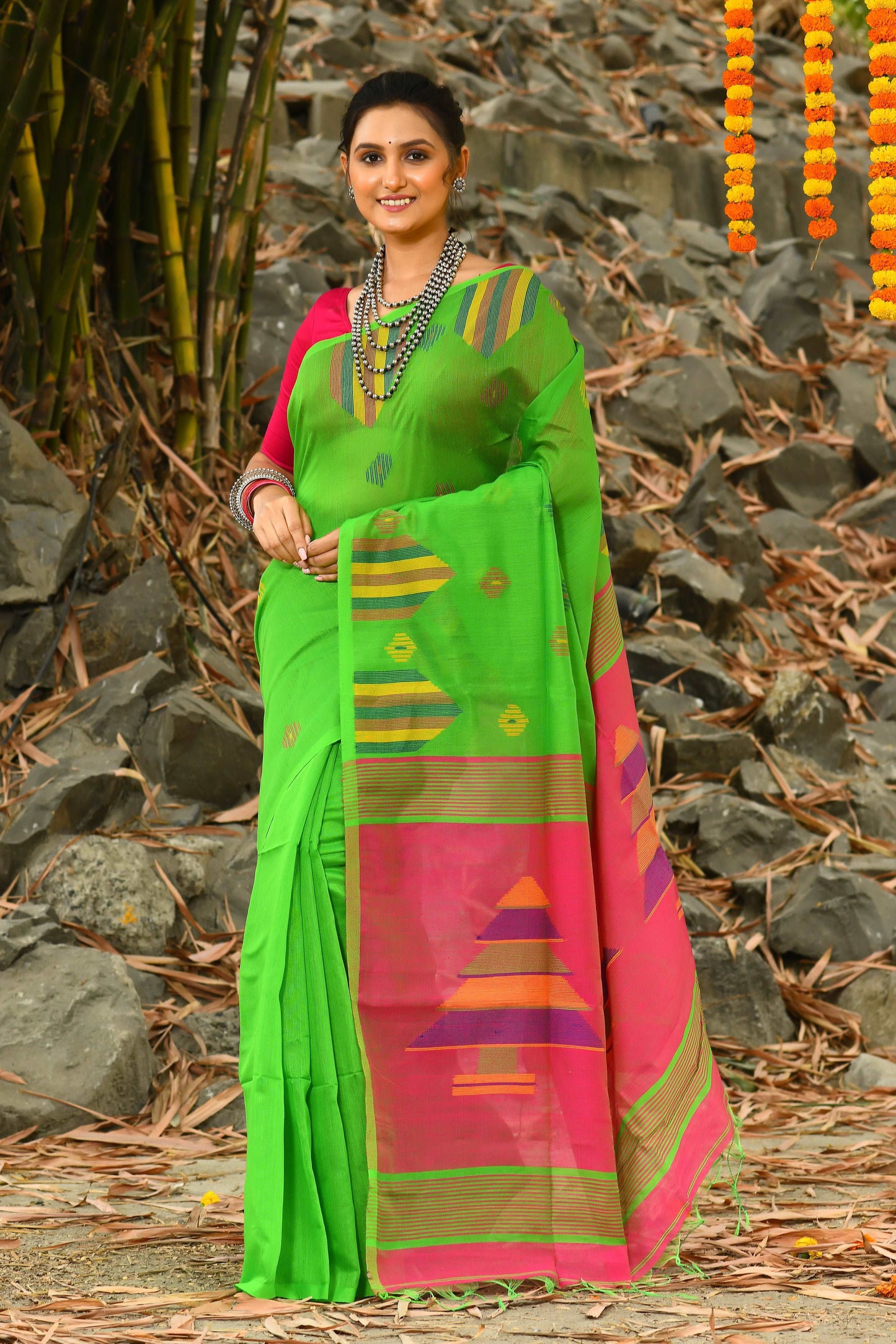 Beautiful Green Handloom Cotton Sarees