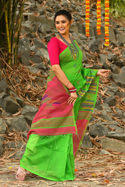 Beautiful Green Handloom Cotton Sarees