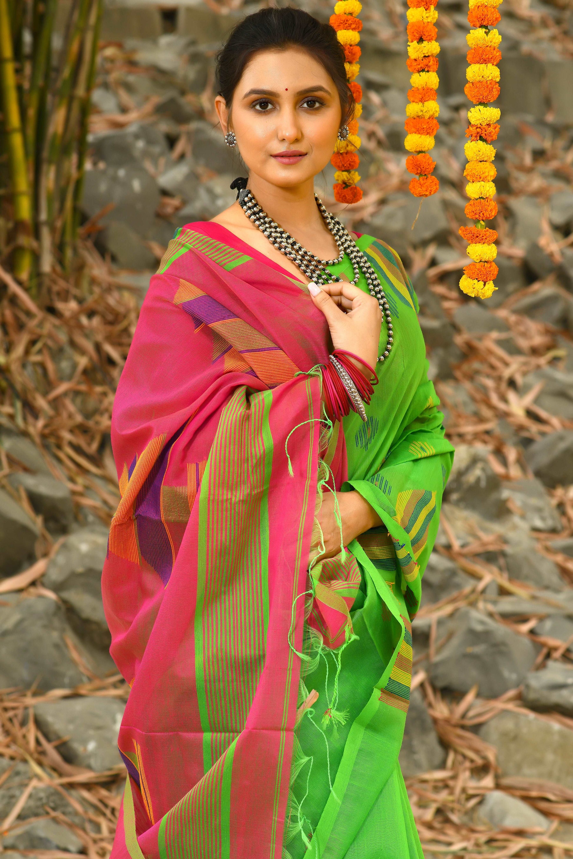 Beautiful Green Handloom Cotton Sarees