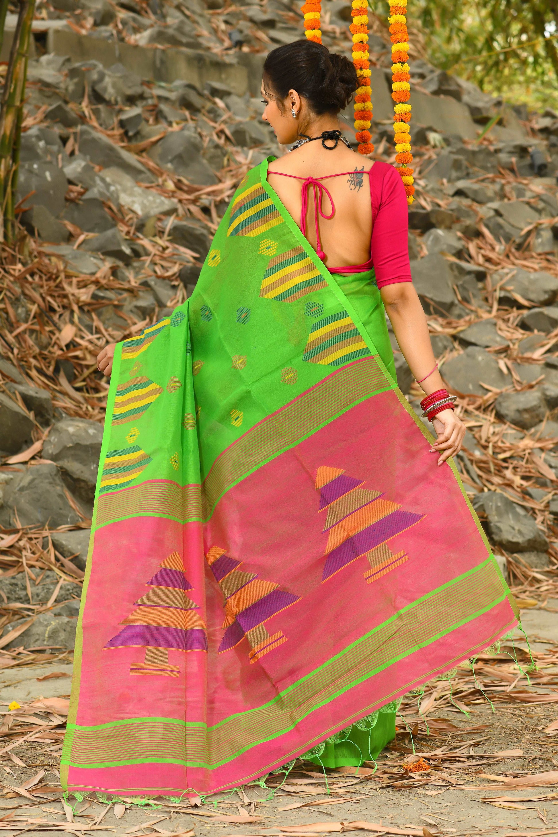 Beautiful Green Handloom Cotton Sarees