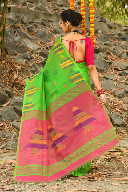 Beautiful Green Handloom Cotton Sarees