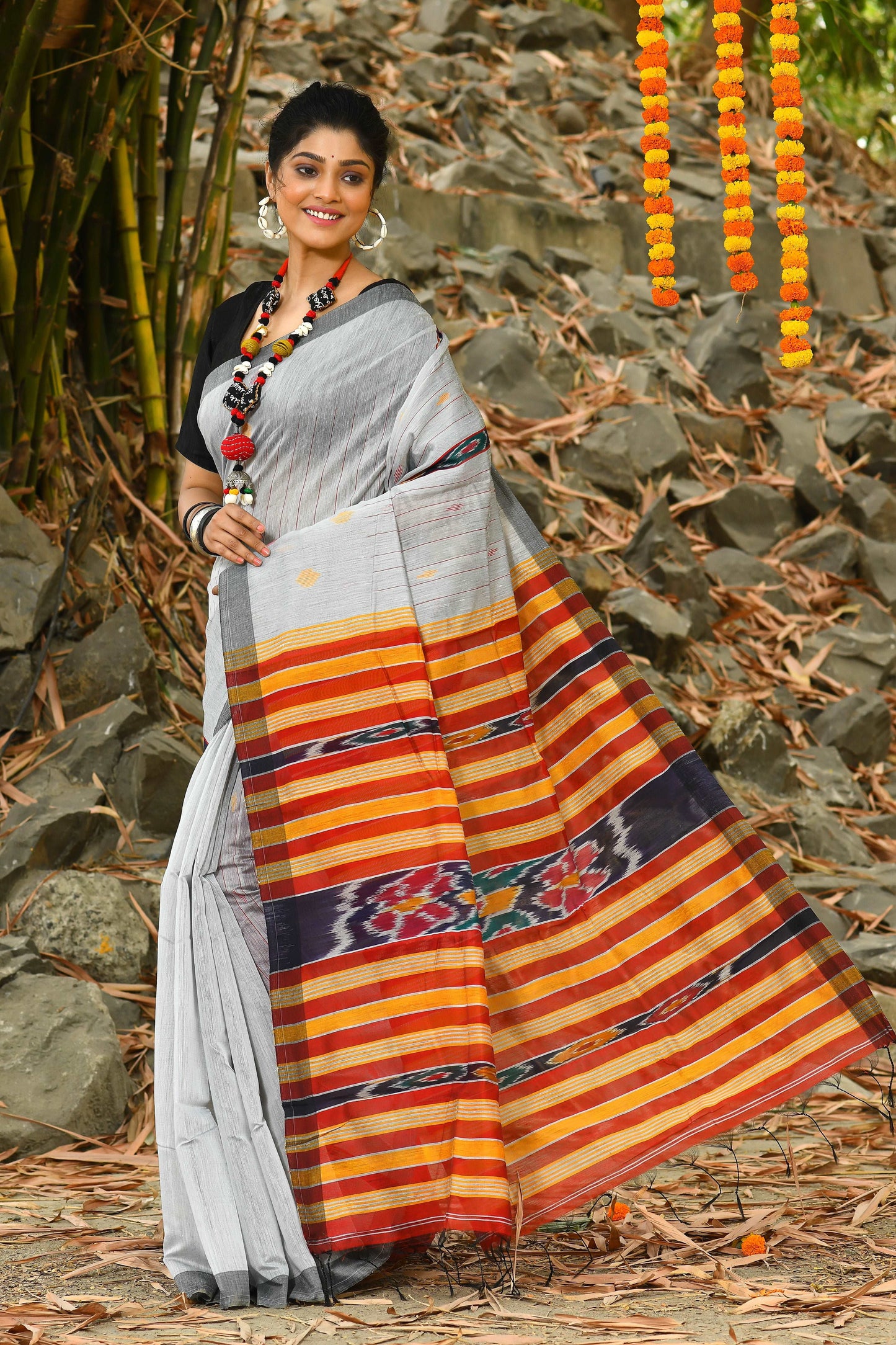 Beautiful Ash Color Handloom Cotton Sarees