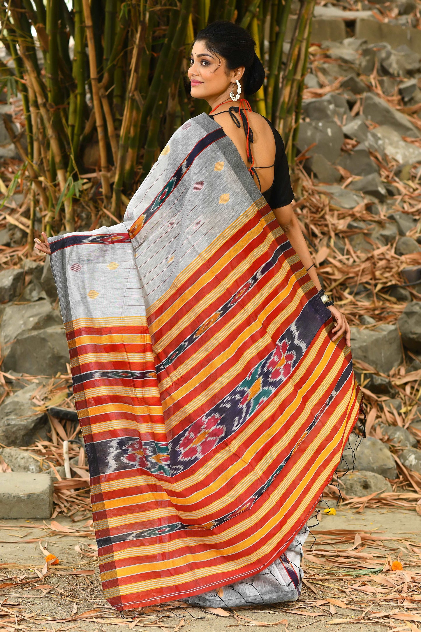 Beautiful Ash Color Handloom Cotton Sarees