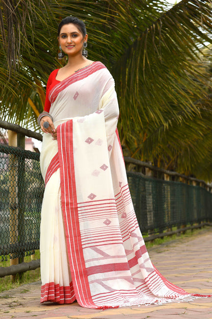 Beautiful White Handloom Cotton Sarees