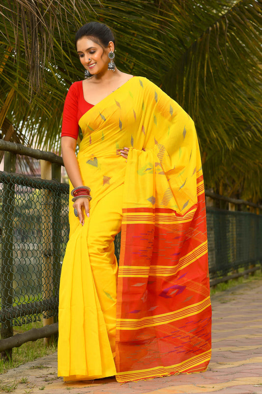 Beautiful Yellow Handloom Cotton Sarees