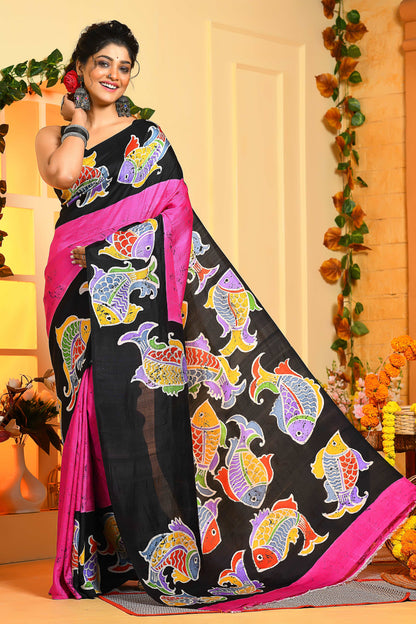 Beautiful Motifs with Hand Painted Handloom Pure Silk Sarees