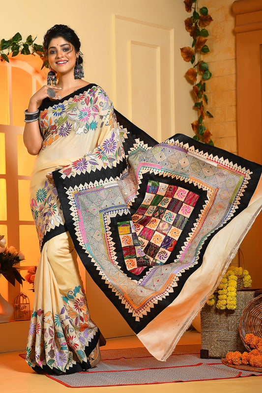 Beautiful tussar silk kantha stich sarees