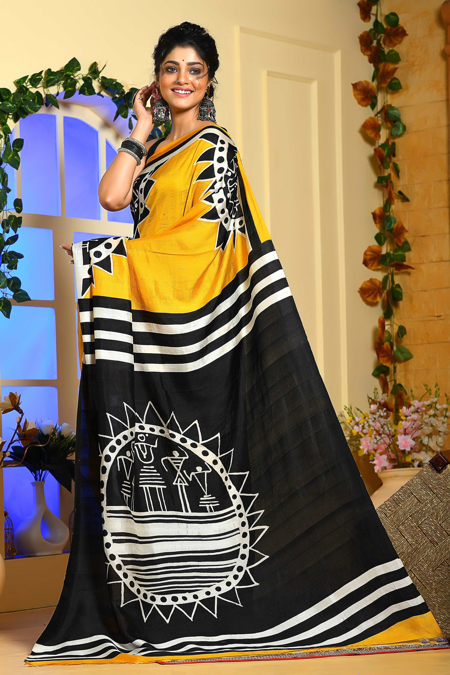 Beautiful Motifs with Hand Painted Handloom Pure Silk Sarees