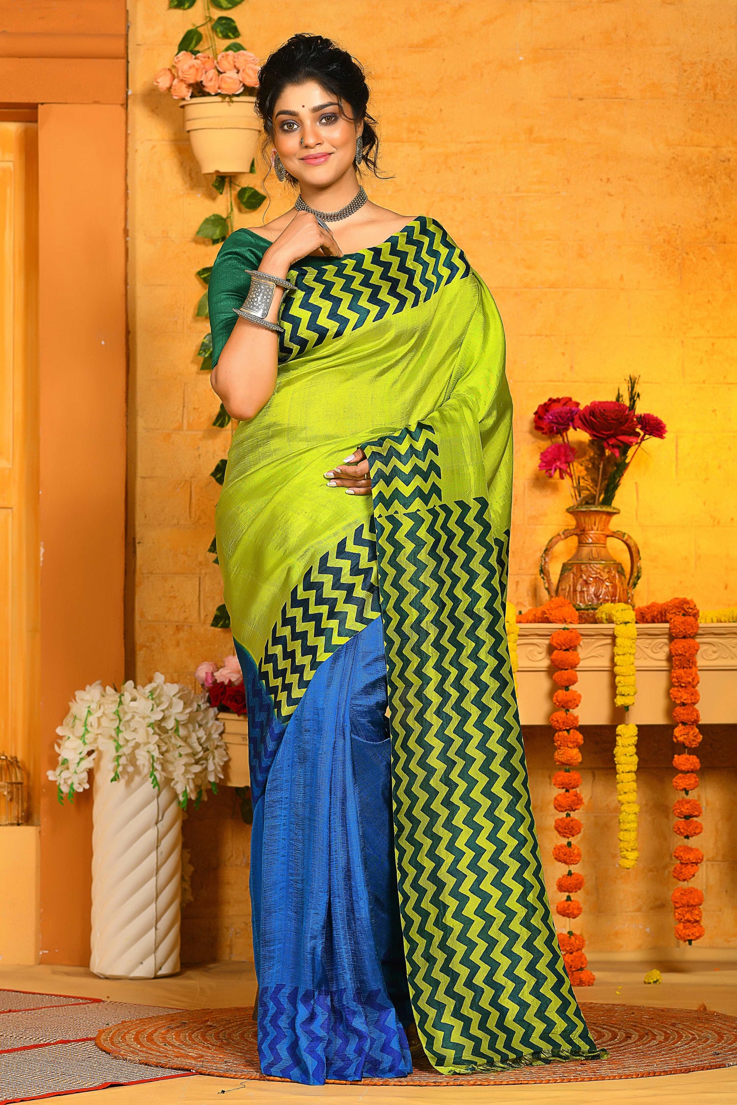 Beautiful Block Printed Handloom Pure Silk Sarees