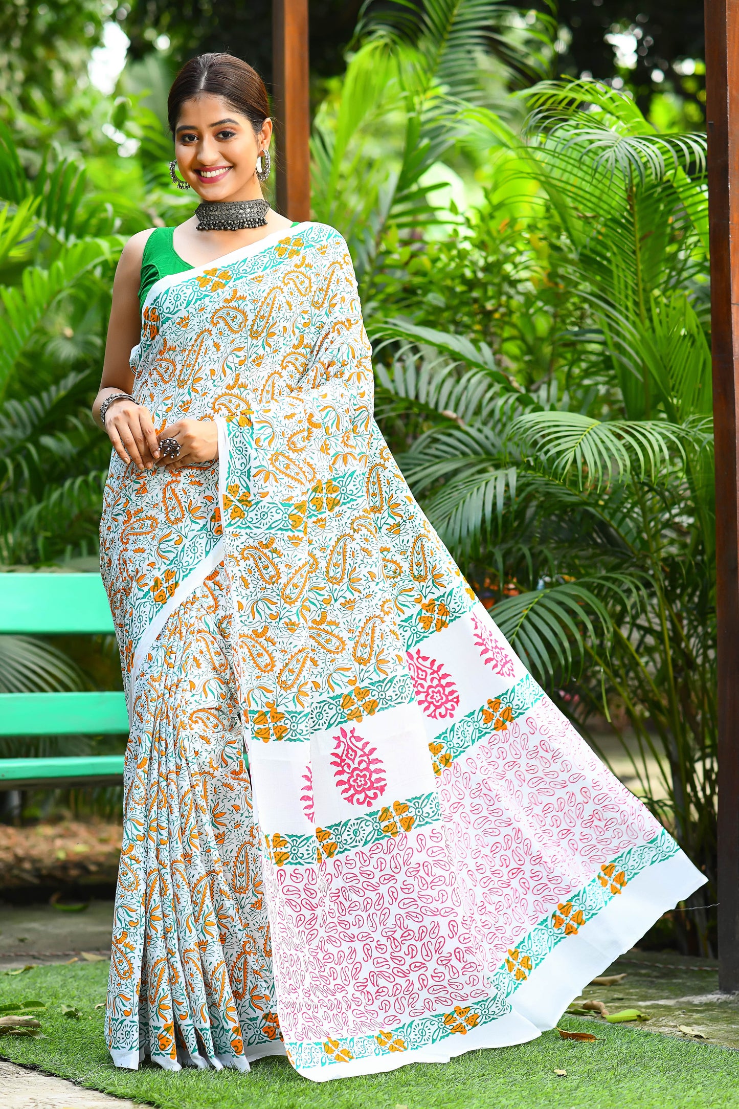 Multi Designer Block Printed Cotton Sarees