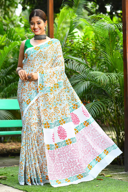 Multi Designer Block Printed Cotton Sarees