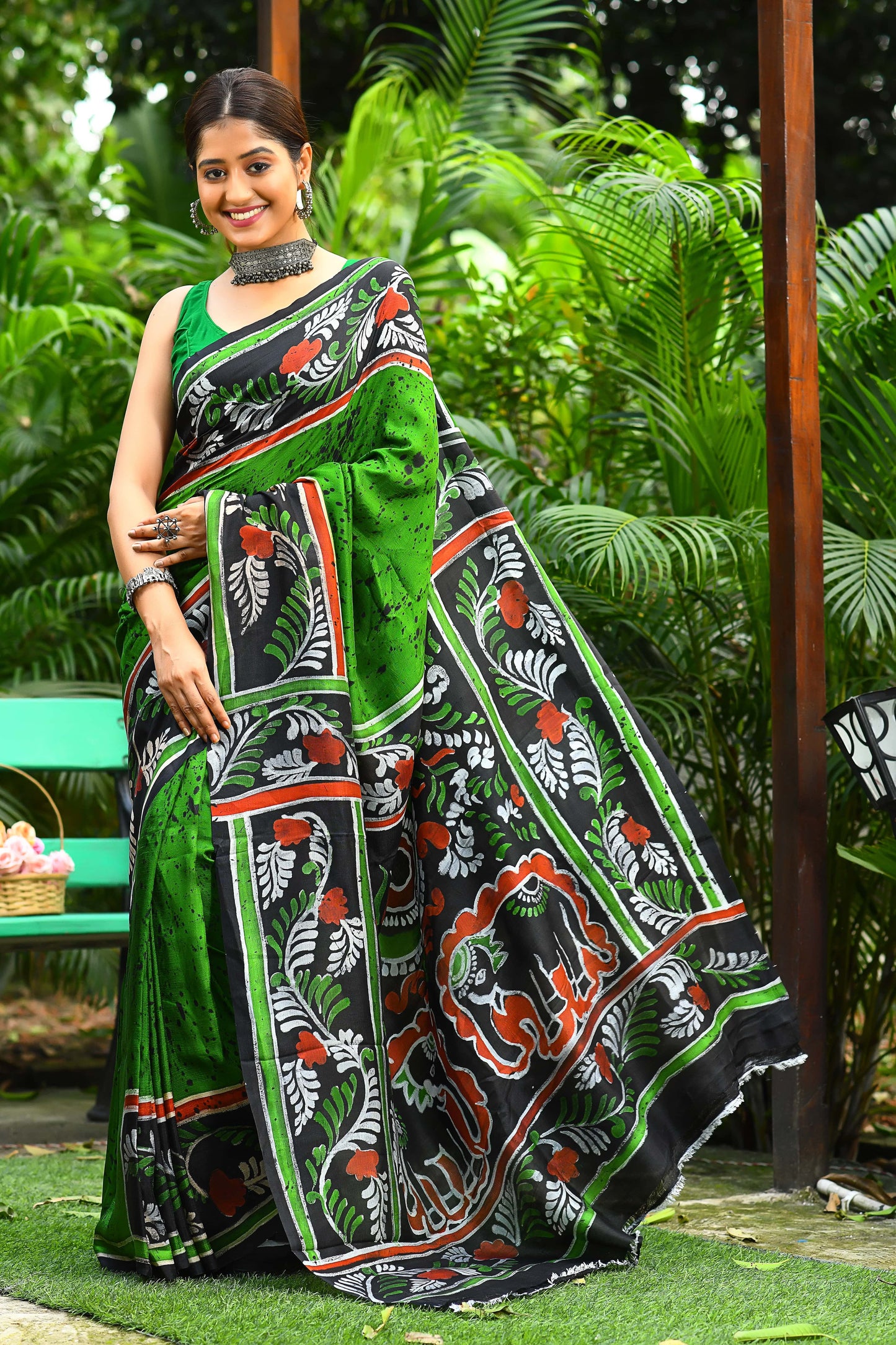 Green Hand Painted Pure Silk Sarees