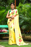 Yellow Hand Painted Pure Silk Sarees