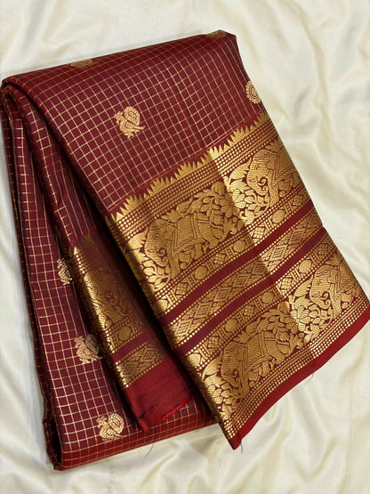 Pure Kanchipuram Handloom Silk Sarees 1 gram Zari vaira oosi checks With Silk Mark Certified 19500/-