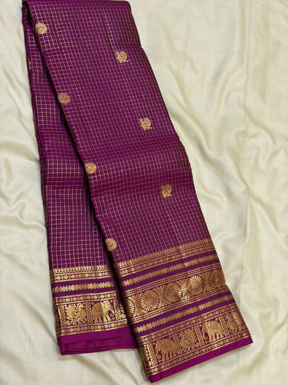 Pure Kanchipuram Handloom Silk Sarees 1 gram Zari vaira oosi checks With Silk Mark Certified 19500/-