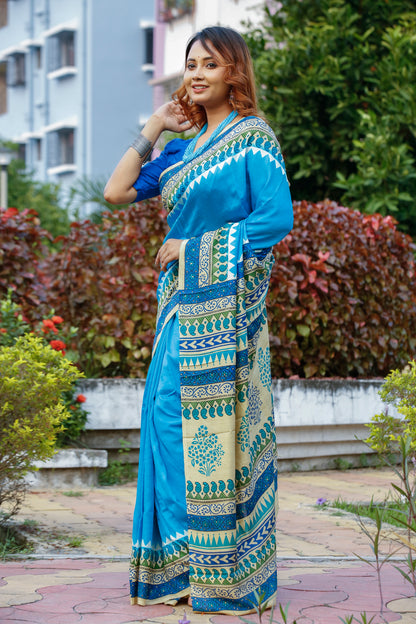 Dream Blue With Classic Design Bishnupuri Silk Sarees