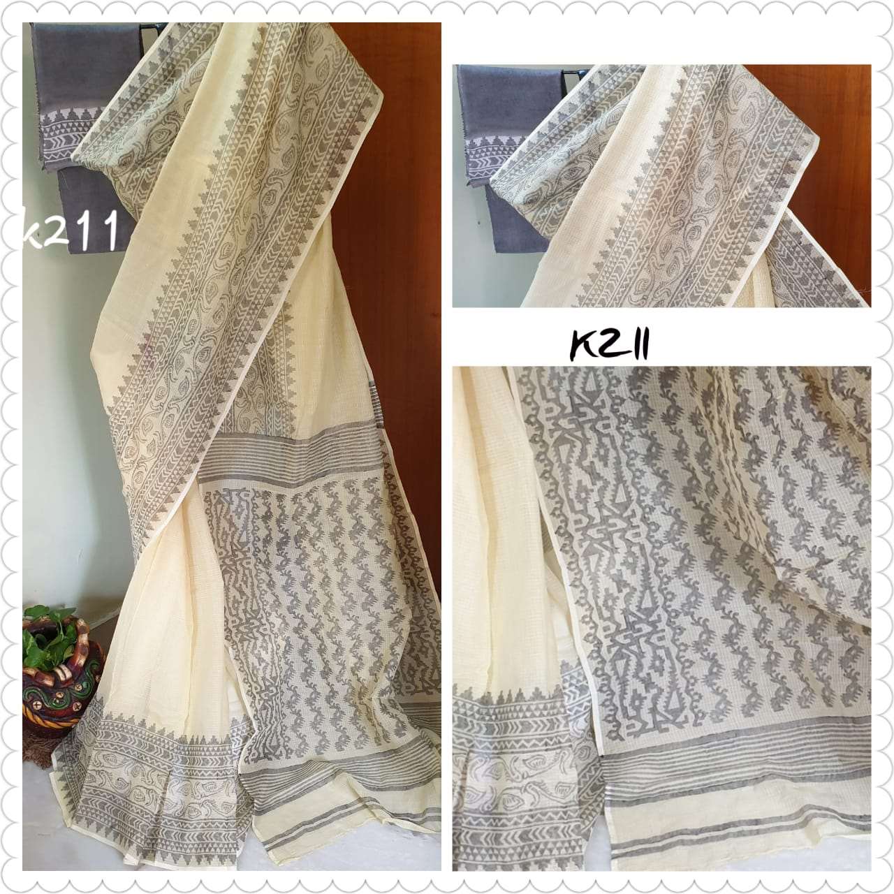 Beige KK Pure Pure Cotton Kota Doriya Sarees