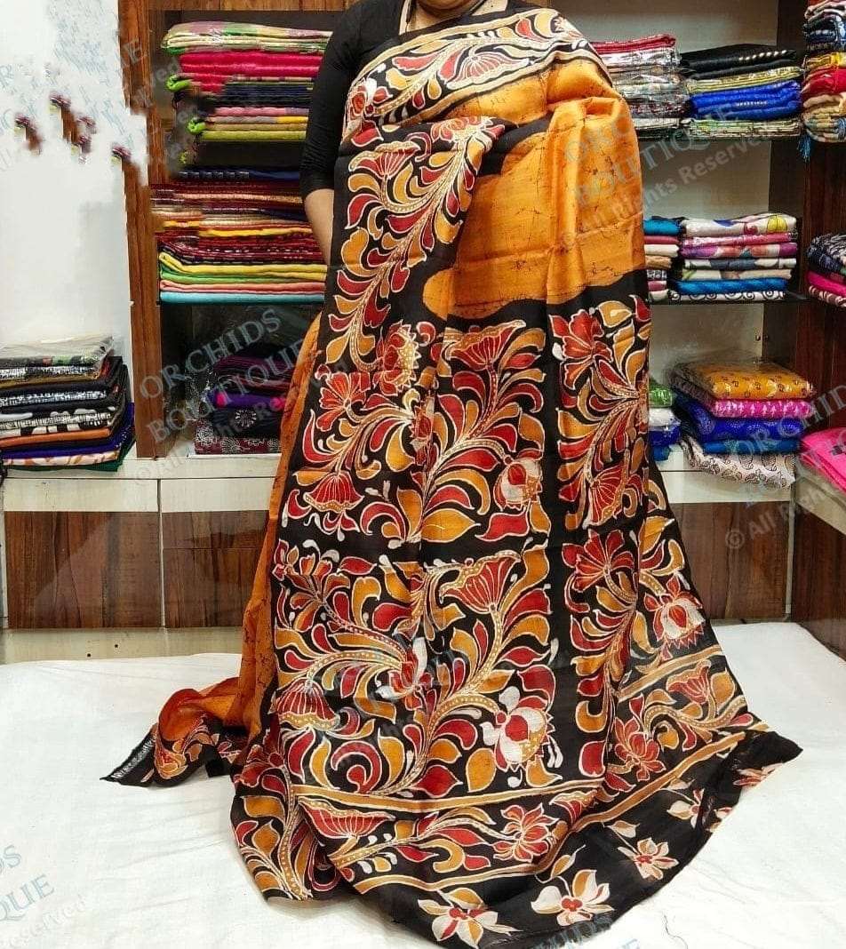 Beautiful Hand Painted Pure Silk Mark Certified Bishnupuri Silk Sarees